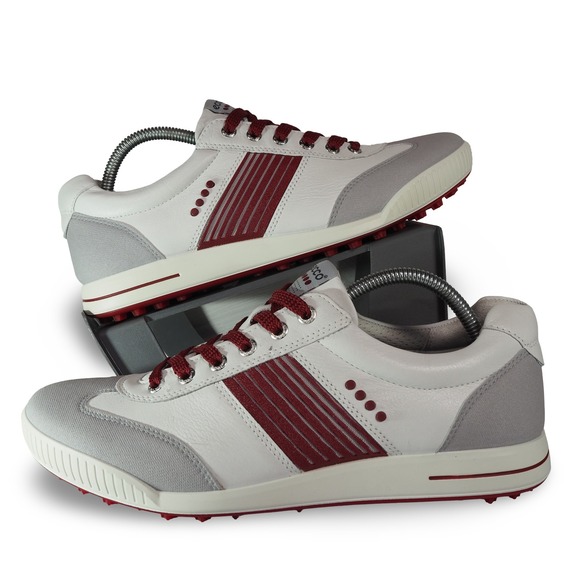 ECCO Hydromax Street Sport Golf Shoes Men 8-8.5 White Grey Red Spikeless